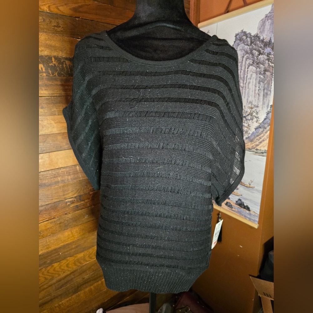NWT B Wear L Striped Black Top